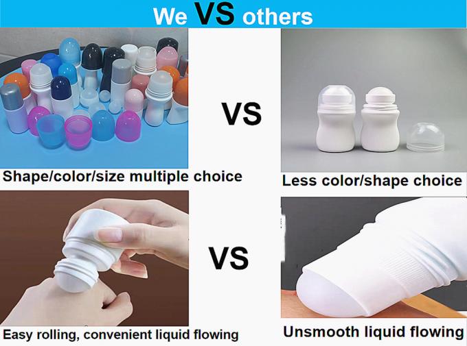 PE 30ml 50ml 60ml 100ml plastic roll on empty cylindrical round roller bottle deodorant container with plastic roll on ball