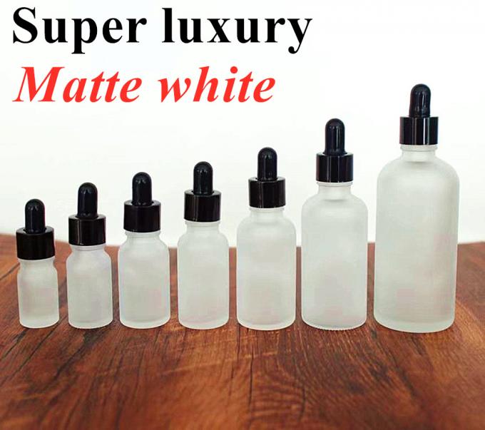 Hot Sale Luxury 1oz 2oz 10ml 15ml 20ml 30ml 50ml Empty Essential Oil Eye White Frosted Glass Dropper Bottle with Pipette Black Screw Lid
