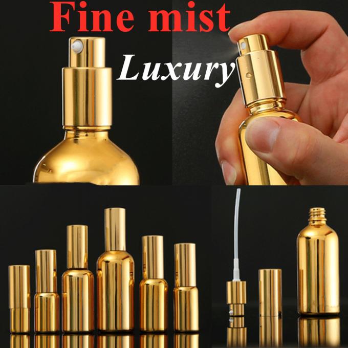 High Quality Luxury Shiny Gold UV Electroplate Serum Essential Oil Glass Dropper Bottle with Spray Head
