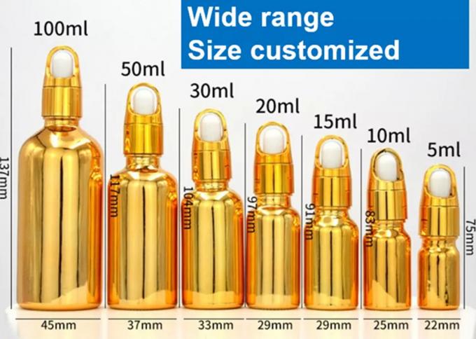Luxury Cosmetic Package 10ml 20ml 30ml 50ml Electroplating Gold Color Essential Oils Serum Glass Dropper Bottle with Basket Cap