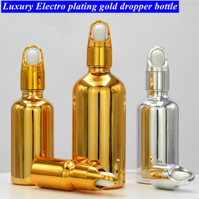 10ml 20ml 30ml 50ml Empty UV Gold Coating Empty Serum Essential Oil Glass Dropper Bottle