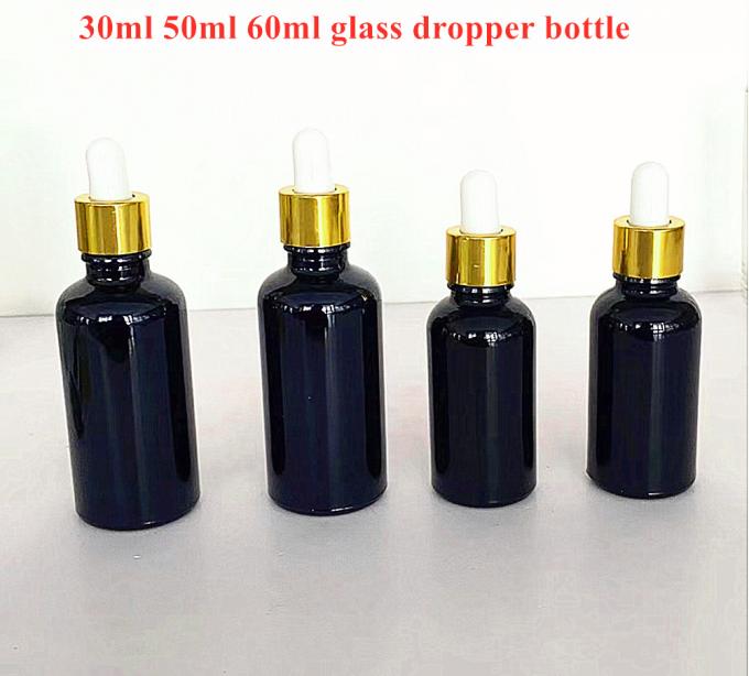 10ml 30ml 50ml 60ml Skin Care Use Black Round Glass Dropper Bottles with Gold Collar Essential Oil Bottle