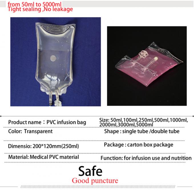 100ml 250ml 500ml 1000ml 2000ml 3000ml 5000ml Disposable PVC IV Bag Transfusion Bags