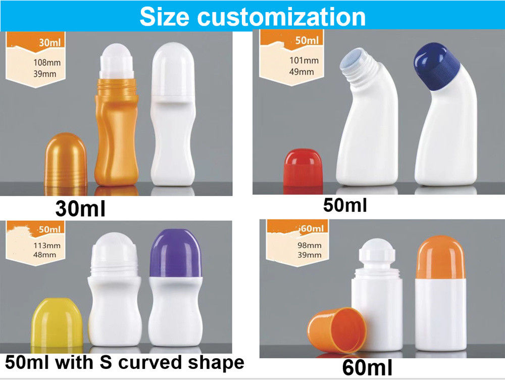 30ml 50ml kem chống nắng HDPE chăm sóc cơ thể dầu thiết yếu rỗng chai khử mùi nhựa với quả bóng cuộn để body odor