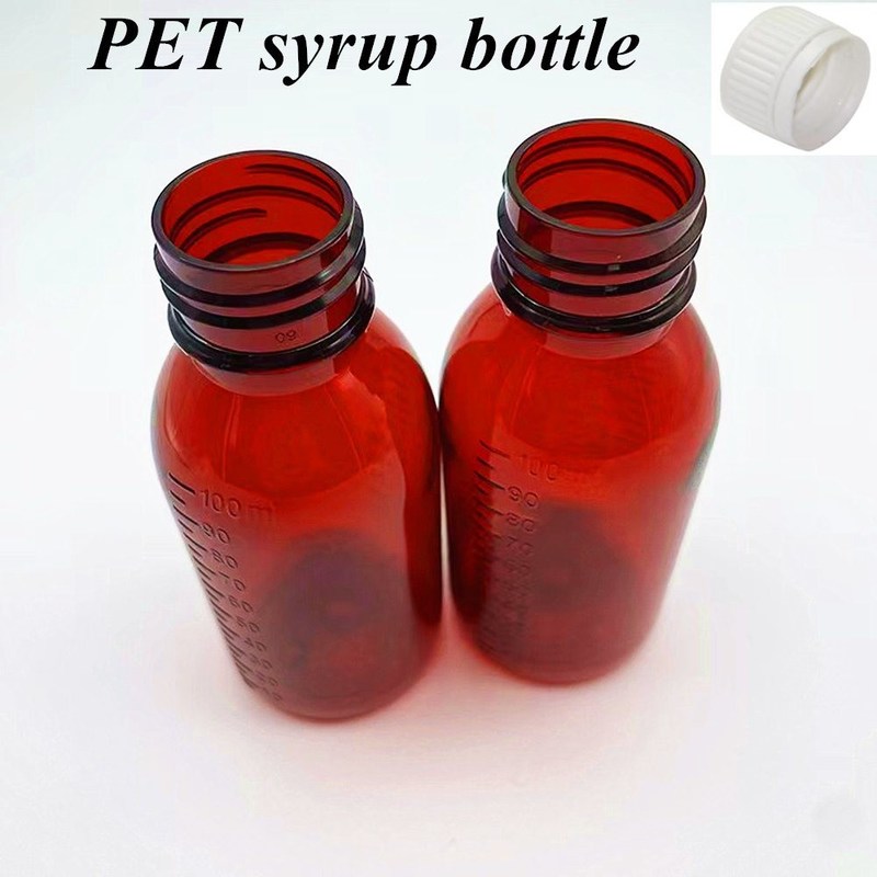 100ml 120ml Amber syrup nhựa chai thuốc thú cưng vòng thuốc Sirup ho chai với CRC Caps