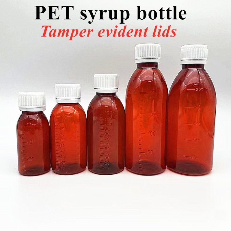 100ml 120ml Amber syrup nhựa chai thuốc thú cưng vòng thuốc Sirup ho chai với CRC Caps