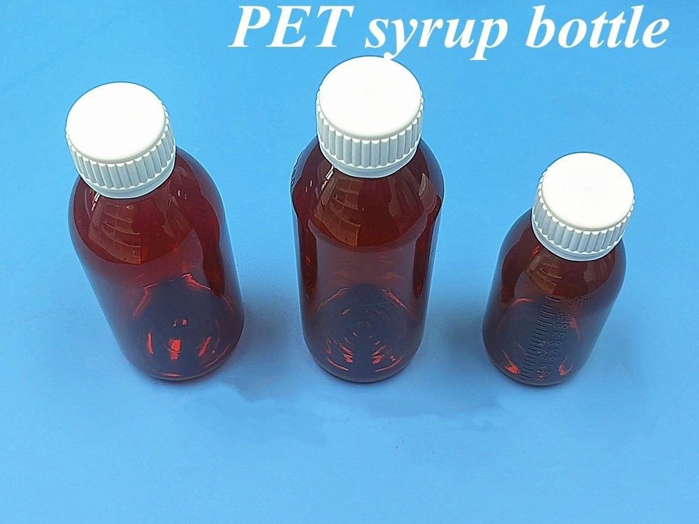 Dược phẩm 100ml 120ml 150ml Hỗn Amber nhựa PET sirup màu hổ phách nhựa chai cho Sirup với Ropp Cap