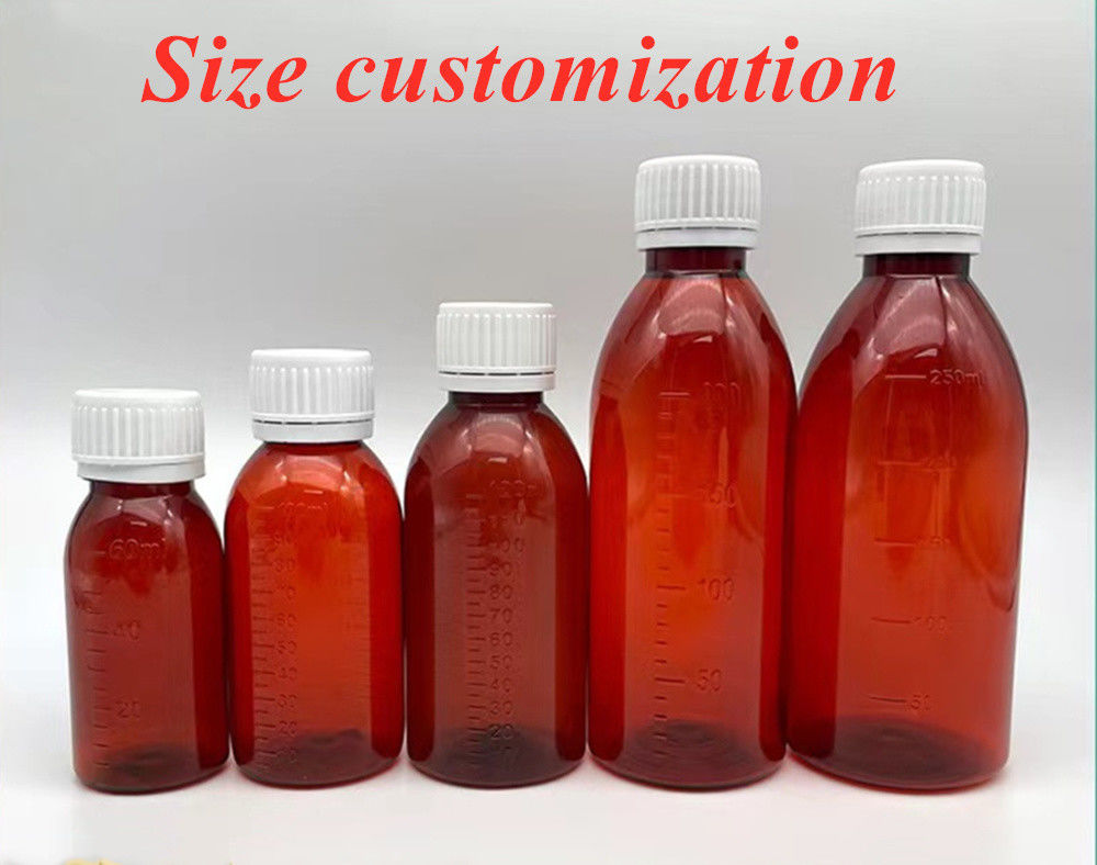 Dược phẩm 100ml 120ml 150ml Hỗn Amber nhựa PET sirup màu hổ phách nhựa chai cho Sirup với Ropp Cap