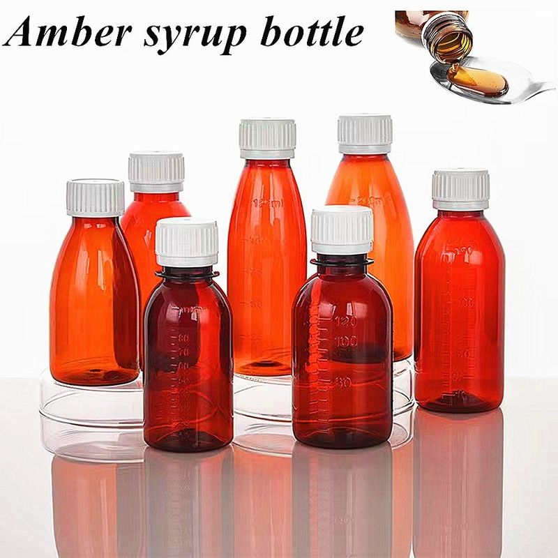 100ml 120ml chai thuốc ho uống chất lỏng chai nhựa PET rỗng tròn syrup Amber chai nhựa