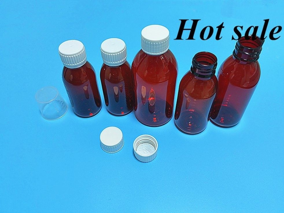 100ml 120ml chai thuốc ho uống chất lỏng chai nhựa PET rỗng tròn syrup Amber chai nhựa