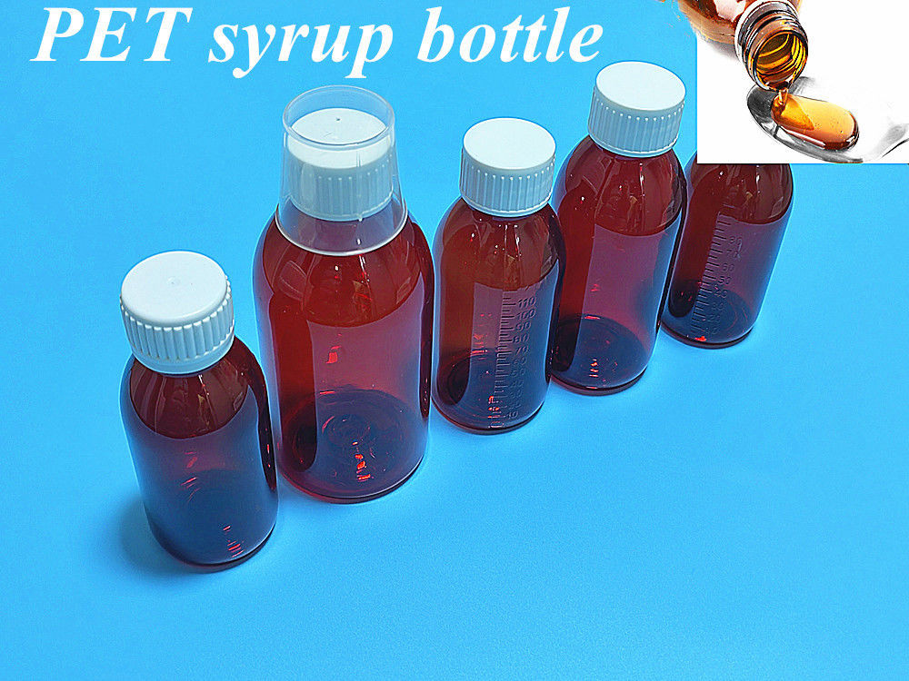 100ml 120ml nước Amber chai nhựa Sirup với nắp vít trống tròn PET sirup Amber chai nhựa
