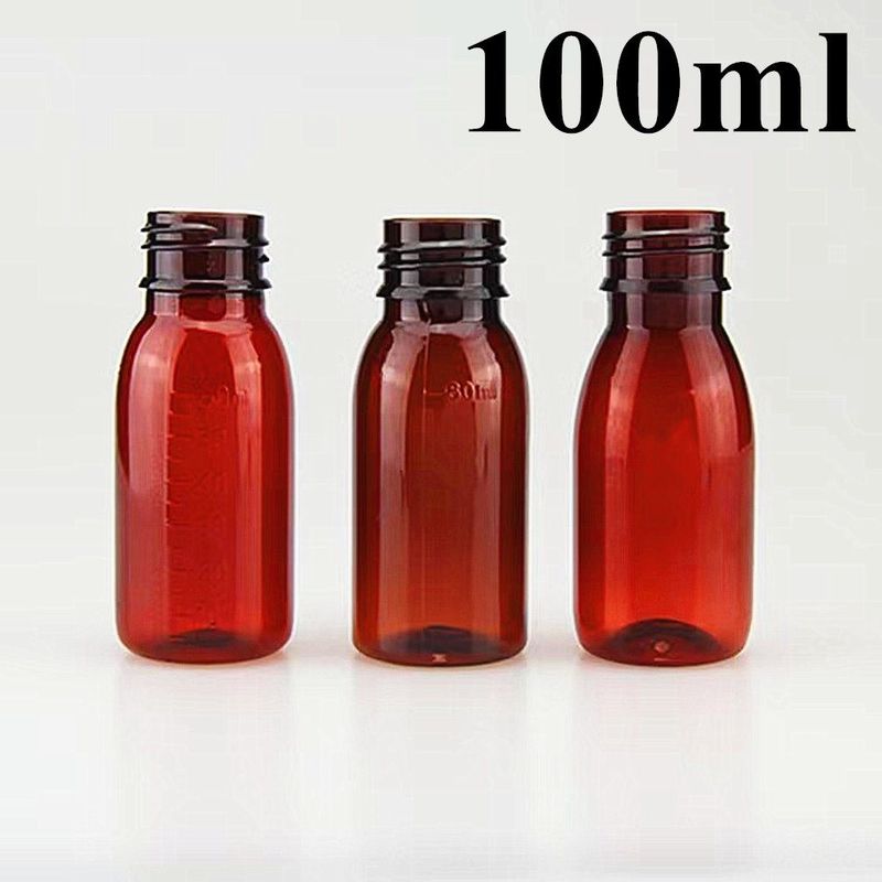 100ml 120ml nước Amber chai nhựa Sirup với nắp vít trống tròn PET sirup Amber chai nhựa