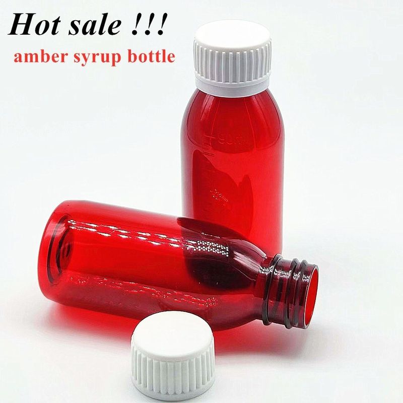 100ml 120ml nước Amber chai nhựa Sirup với nắp vít trống tròn PET sirup Amber chai nhựa