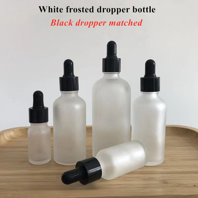 Matte Matte White 20ml 30ml Glass Dropper Bottle Glass Serum chai dầu thiết yếu với nắp nhỏ màu đen