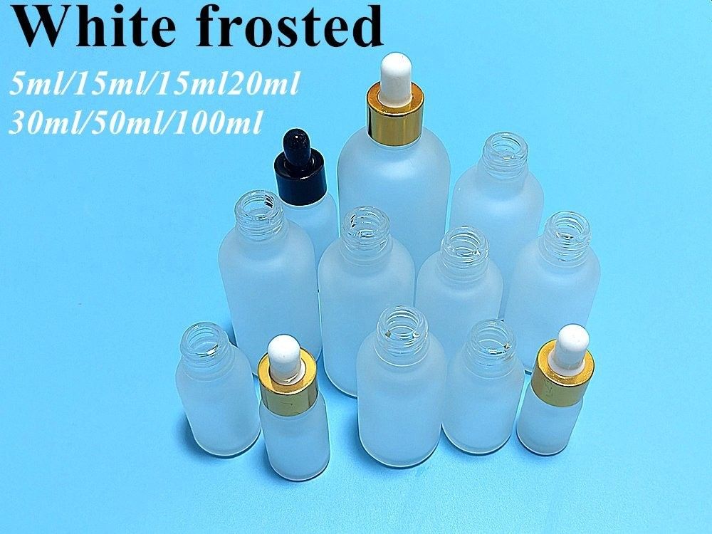 Matte Matte White 20ml 30ml Glass Dropper Bottle Glass Serum chai dầu thiết yếu với nắp nhỏ màu đen