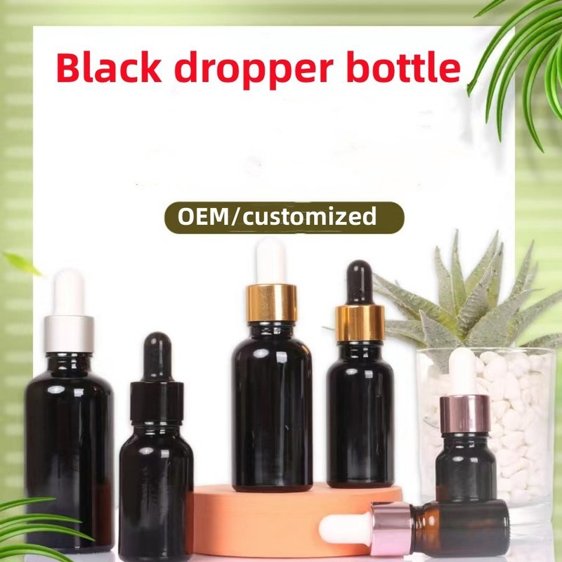 Đồ bán buôn Giá rẻ 5ml 10ml 15ml 20ml 30ml 50ml Hỗn màu đen thủy tinh tinh dầu thiết yếu với thùng nhỏ giọt