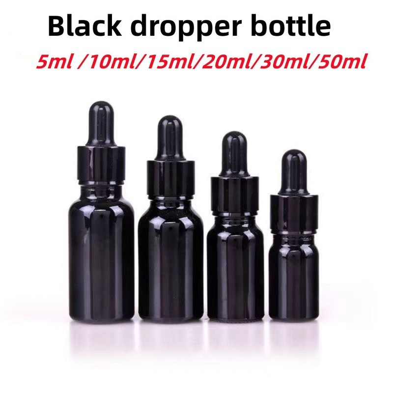 Đồ bán buôn Giá rẻ 5ml 10ml 15ml 20ml 30ml 50ml Hỗn màu đen thủy tinh tinh dầu thiết yếu với thùng nhỏ giọt