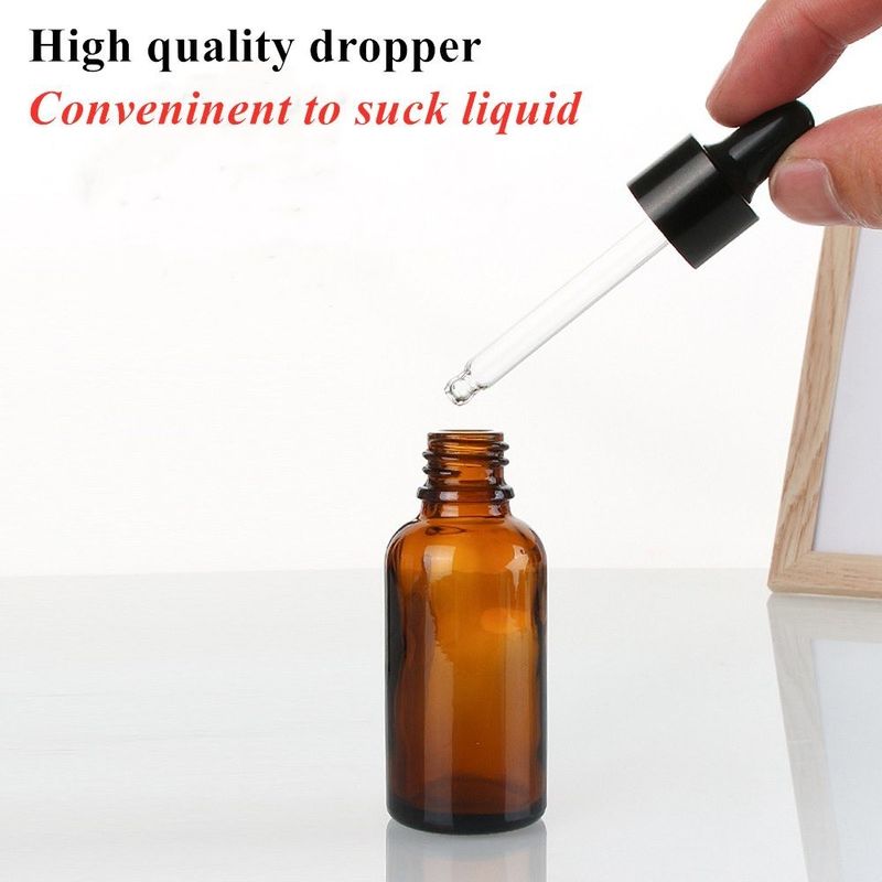 Thùng kính mỹ phẩm Amber Serum Dropper Thùng 30ml 50ml 60ml Amber Luxury Essential Oil Thùng thủy tinh có đầu nhỏ giọt màu đen