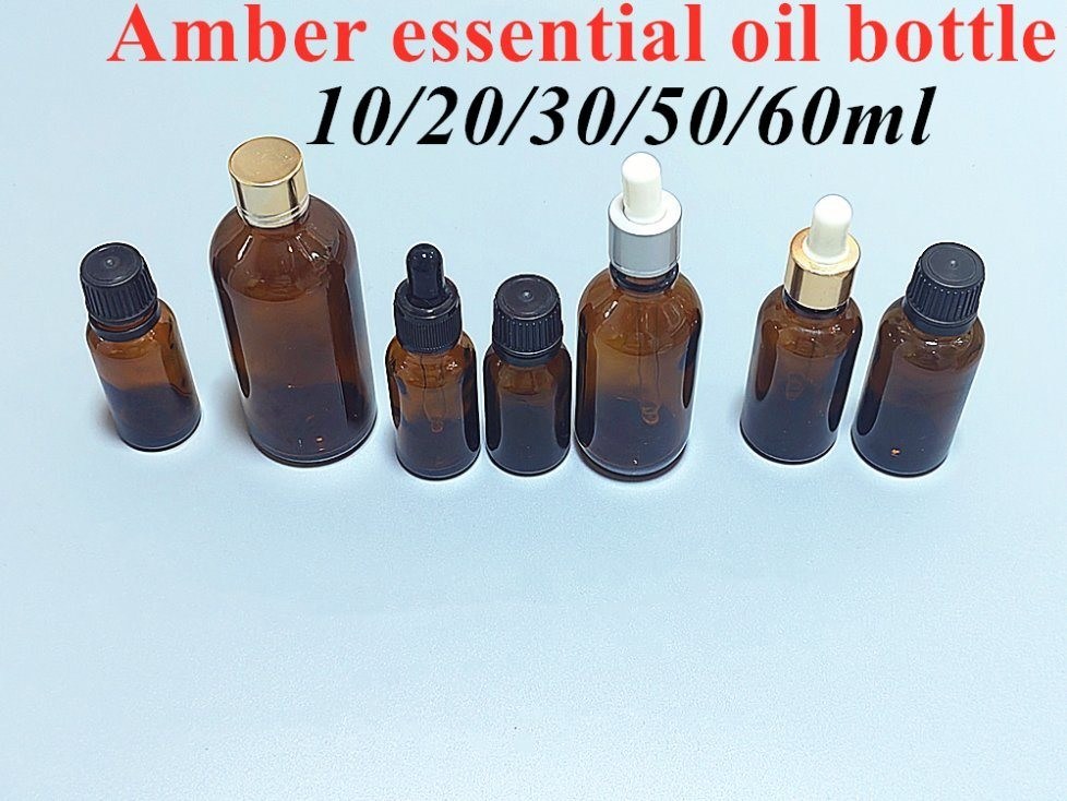 Bán nóng rỗng Luxury Amber Brown 10ml 15ml 20ml 30ml 50ml 60ml chai tinh dầu thủy tinh để gói huyết thanh