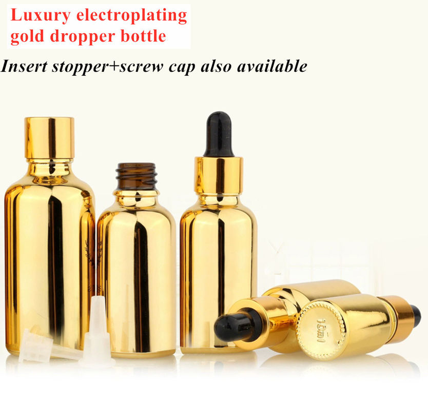 20ml 30ml 50ml Rỗng tái sử dụng điện mạ vàng Khóa chất bao bì huyết thanh Chăm sóc da tinh dầu thủy tinh nhỏ giọt