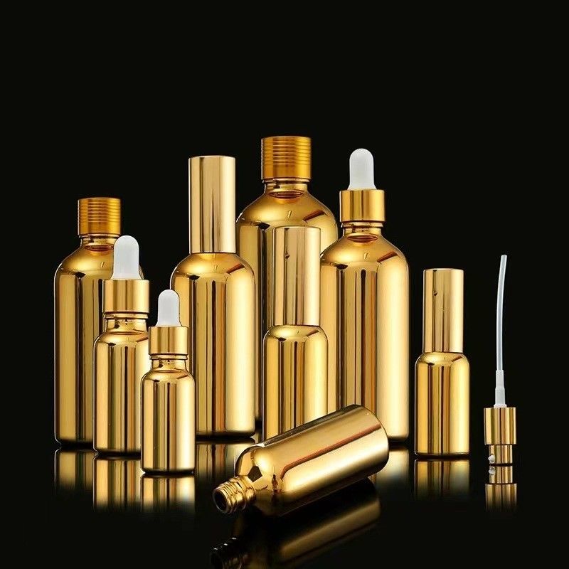 30ml 50ml điện mạ vàng bạc thủy tinh Spray mỹ phẩm chai vàng mỹ phẩm chai tinh dầu