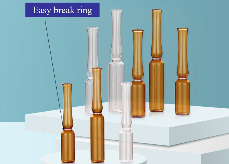 1ml 2ml 5ml Breaking Ring Transparent Amber Glass Ampoule USP I Dược phẩm Bao bì Ampoule thủy tinh với tiêu chuẩn ISO