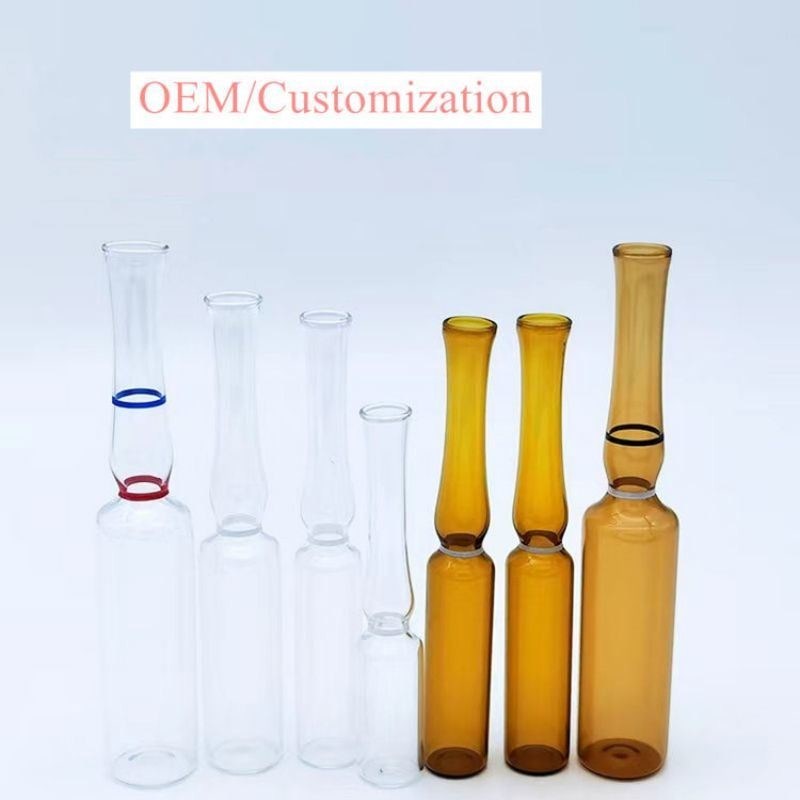 1ml 2ml 5ml Breaking Ring Transparent Amber Glass Ampoule USP I Dược phẩm Bao bì Ampoule thủy tinh với tiêu chuẩn ISO