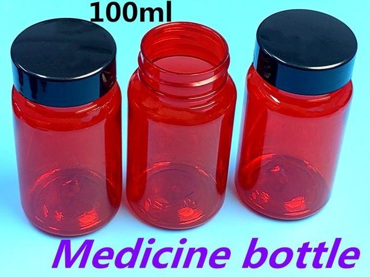 100ml Đỏ MOQ thấp PET chai thuốc nhựa rỗng Custom nhựa vitamin viên nang chai với nắp vít Flip Top Cap