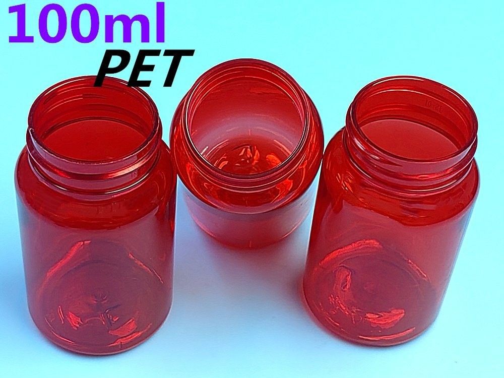 100ml Đỏ MOQ thấp PET chai thuốc nhựa rỗng Custom nhựa vitamin viên nang chai với nắp vít Flip Top Cap