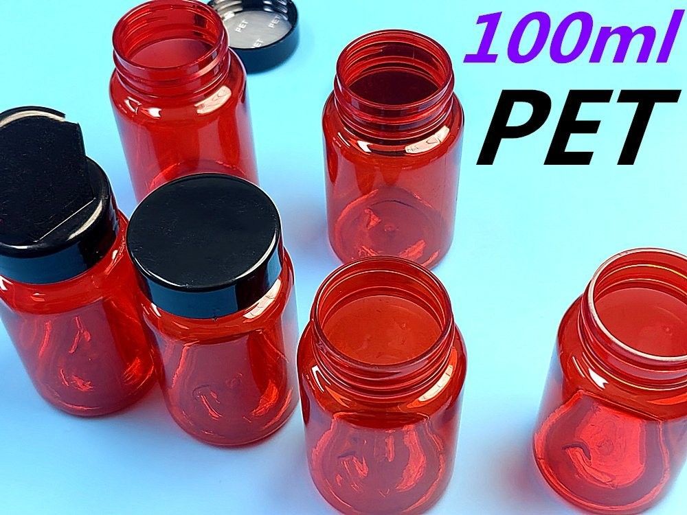 100ml Đỏ MOQ thấp PET chai thuốc nhựa rỗng Custom nhựa vitamin viên nang chai với nắp vít Flip Top Cap