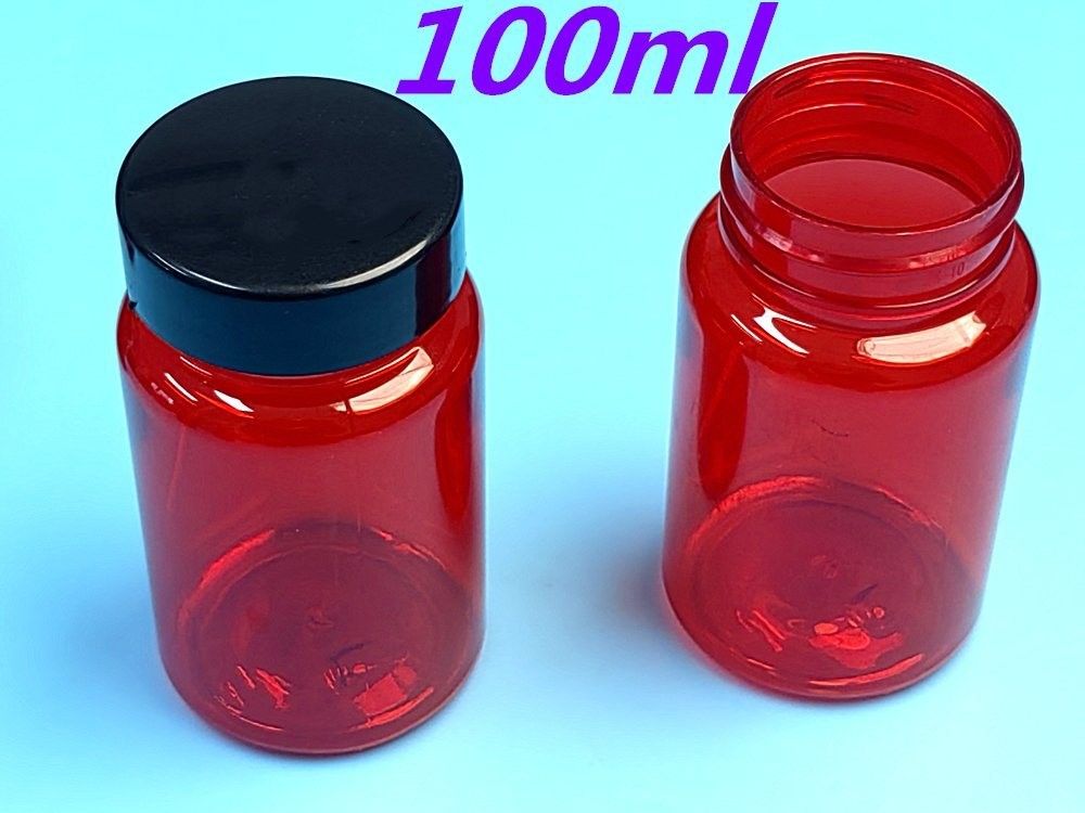 100ml Đỏ MOQ thấp PET chai thuốc nhựa rỗng Custom nhựa vitamin viên nang chai với nắp vít Flip Top Cap