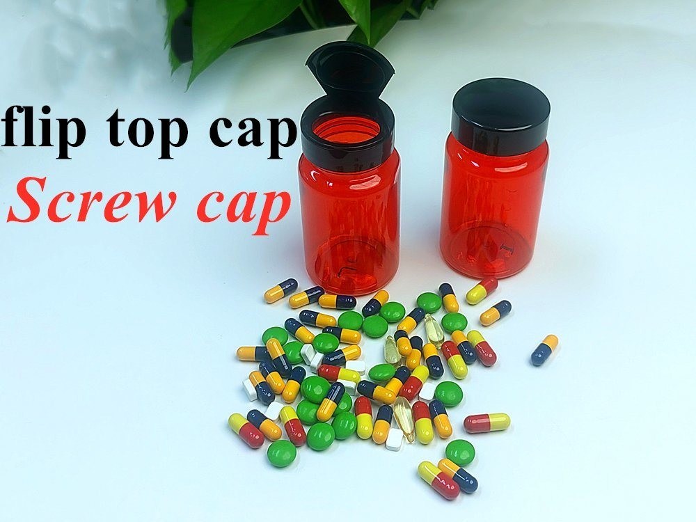 Y tế Thuốc thuốc chai 100ml PET Capsule nhựa màu đỏ Bao bì Thuốc vitamin Bottle with Screw Cap