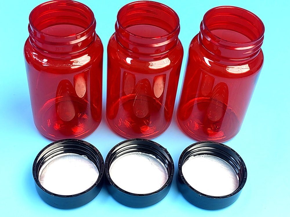 Y tế Thuốc thuốc chai 100ml PET Capsule nhựa màu đỏ Bao bì Thuốc vitamin Bottle with Screw Cap