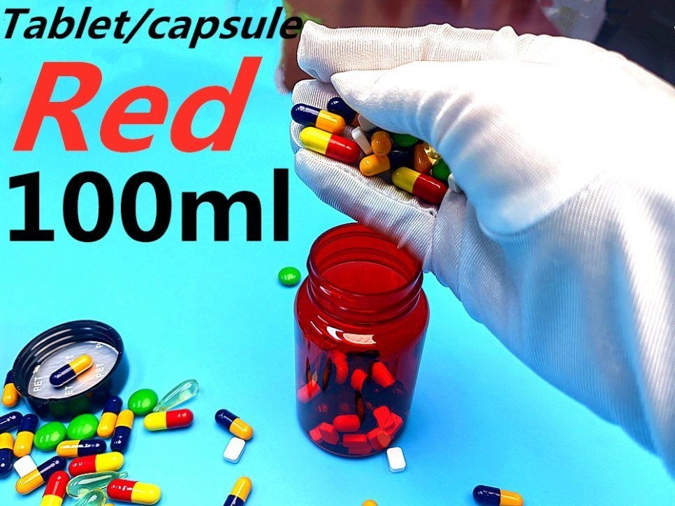 Y tế Thuốc thuốc chai 100ml PET Capsule nhựa màu đỏ Bao bì Thuốc vitamin Bottle with Screw Cap