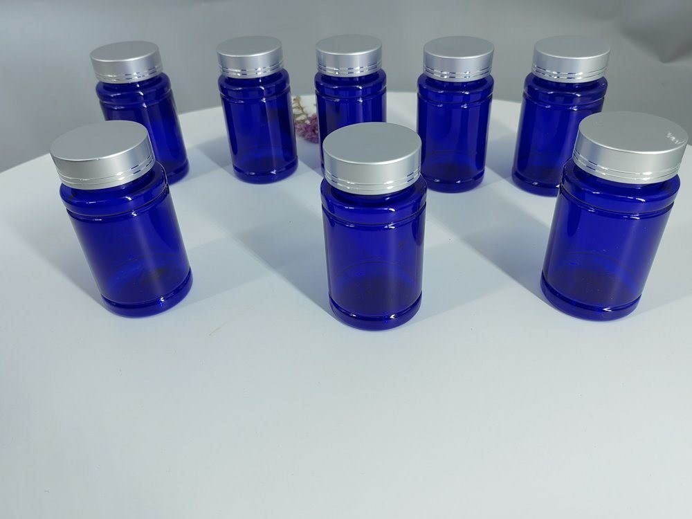 Nhựa màu xanh PET 100ml chai viên nang thuốc với nắp vít bạc thuốc bổ sung vitamin chai chứa