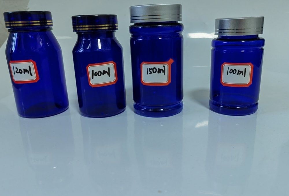 Dược phẩm 100ml 120ml 175ml Blue PET Plastic Pill Capsule Bottle Chăm sóc sức khỏe thuốc viên Bottle with Screw Cap