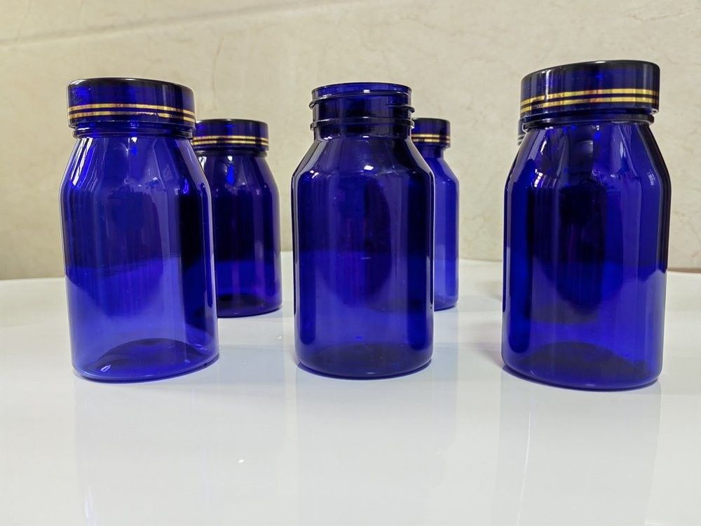 Dược phẩm 100ml 120ml 175ml Blue PET Plastic Pill Capsule Bottle Chăm sóc sức khỏe thuốc viên Bottle with Screw Cap