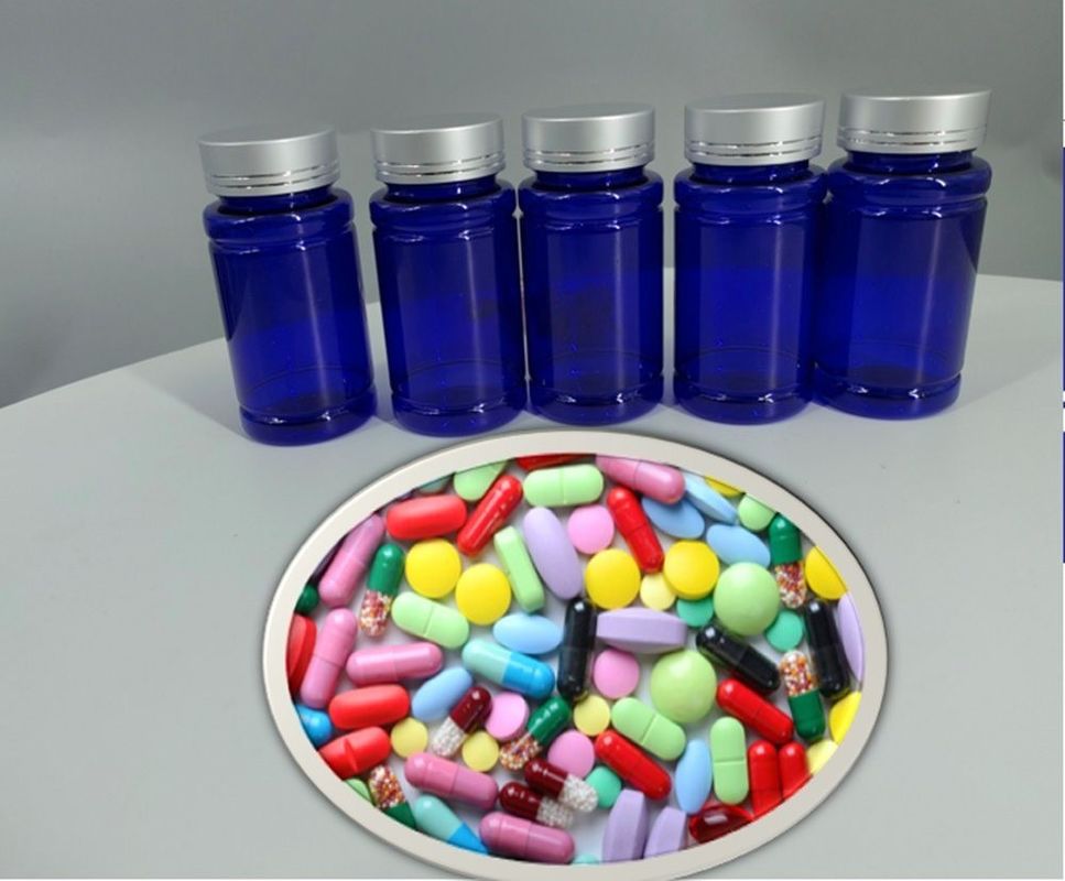 Dược phẩm 100ml 120ml 175ml Blue PET Plastic Pill Capsule Bottle Chăm sóc sức khỏe thuốc viên Bottle with Screw Cap
