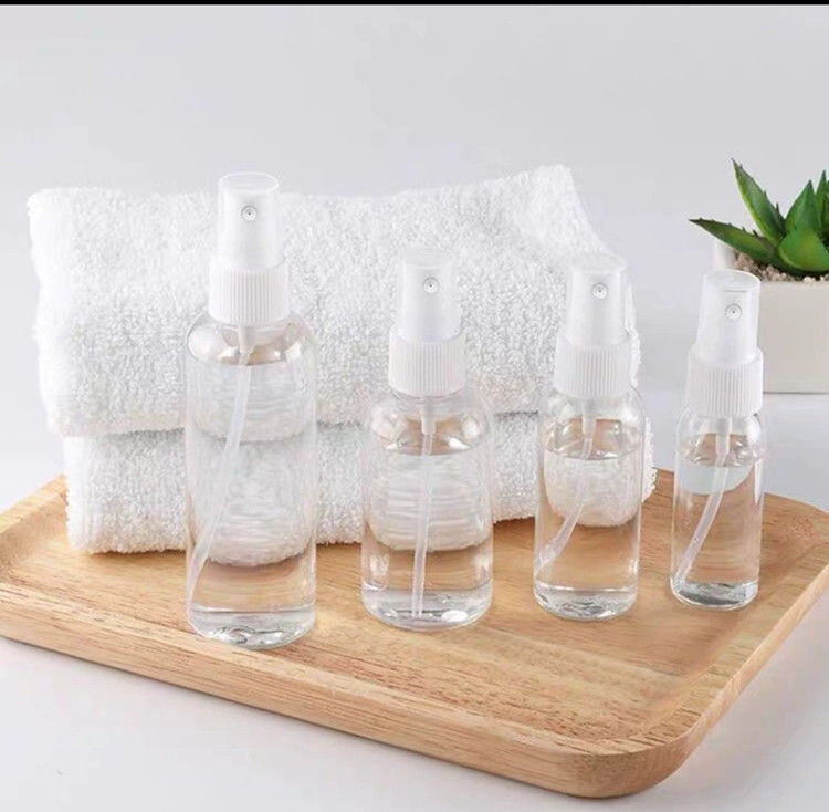 50ml 60ml 100ml PET rõ ràng tròn tùy chỉnh sanitizer tay có thể tái điền tròn tái điền mỹ phẩm PET chai xịt nhựa