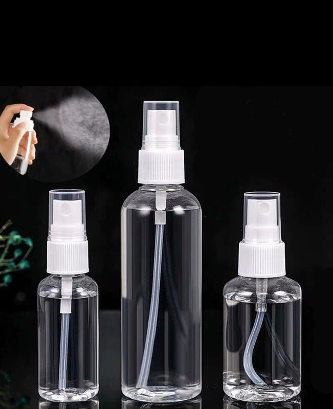 50ml 60ml 100ml PET rõ ràng tròn tùy chỉnh sanitizer tay có thể tái điền tròn tái điền mỹ phẩm PET chai xịt nhựa